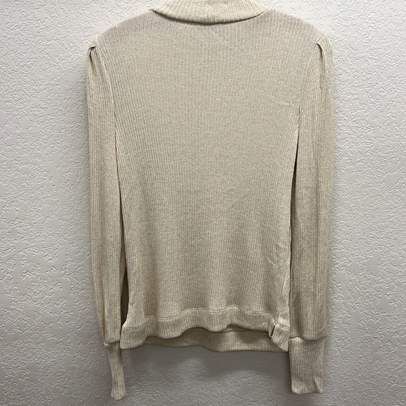 LOFT Cream Gold Knit Puff Sleeve Knit Top S - Picture 7 of 7